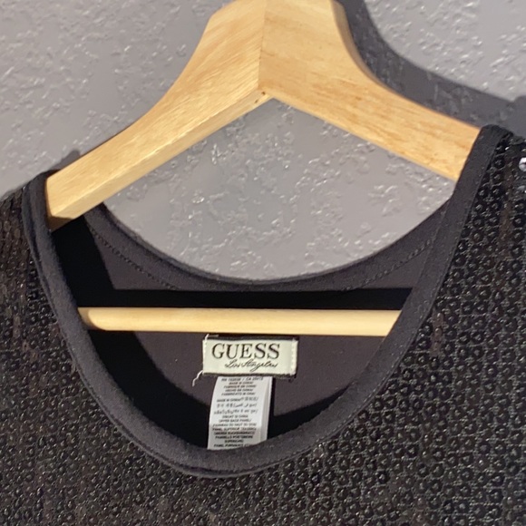GUESS - tank w black sequins and faux feather fluff on the hem - L - Picture 8 of 16